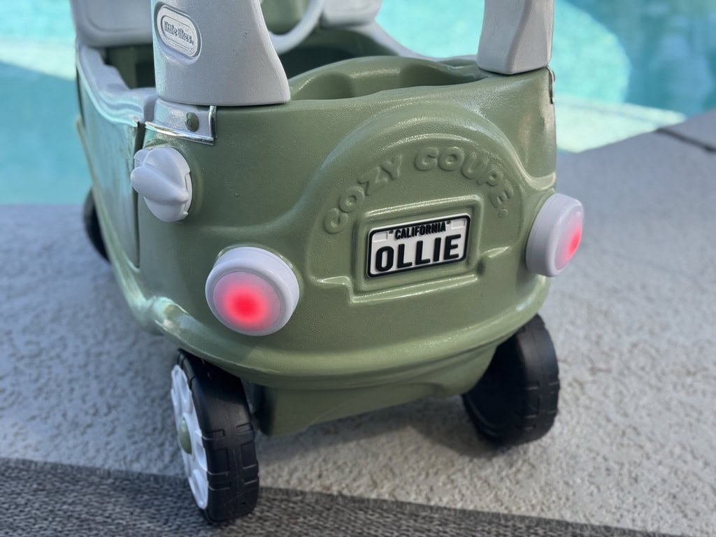 custom license plate for cozy coupe makeover