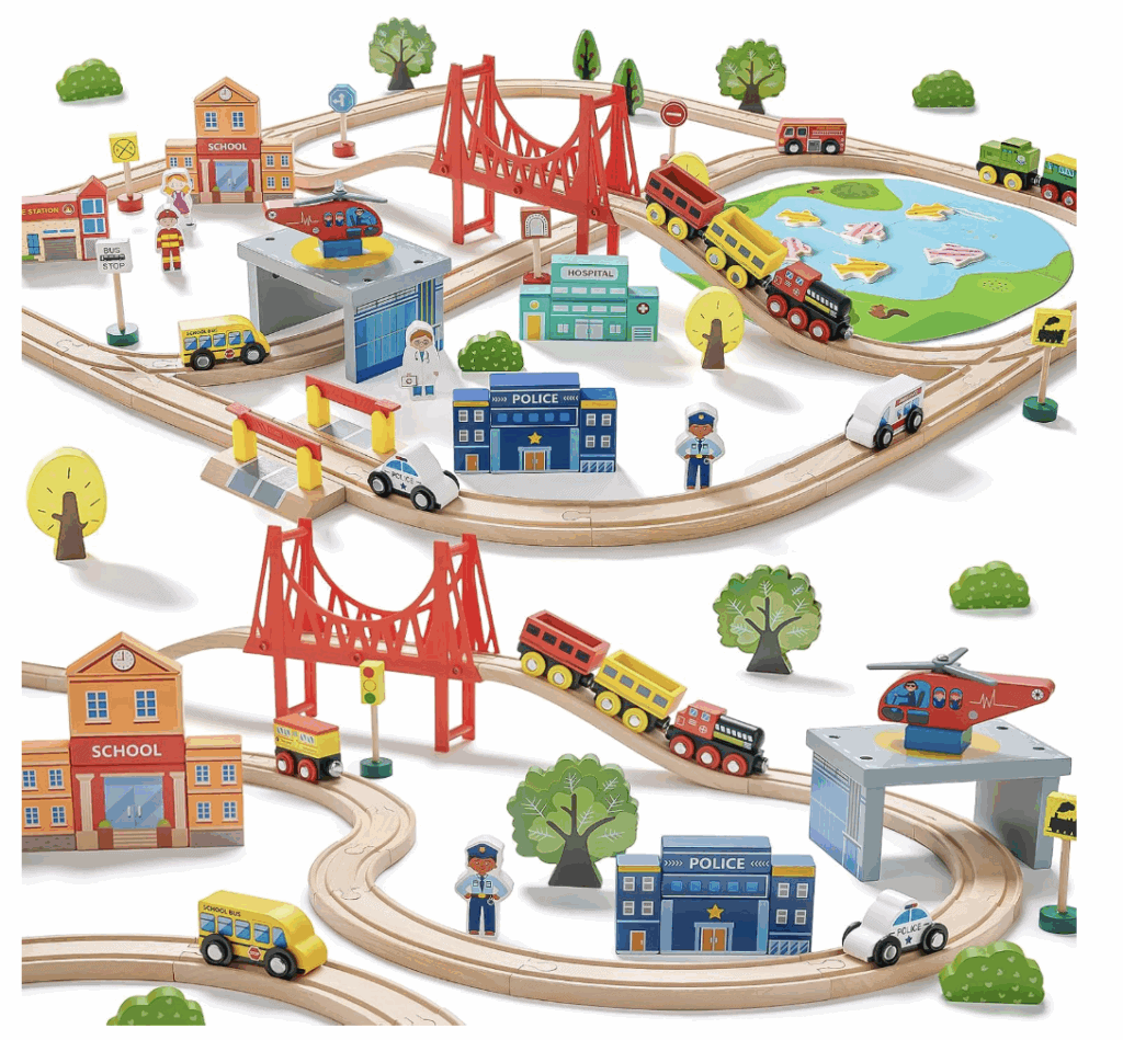 wooden train set 